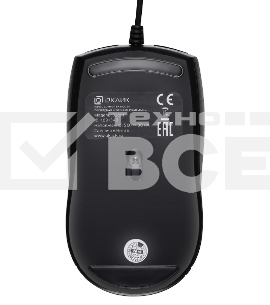 Мышь проводная Oklick 325M черный, 1000 dpi, USB, кнопки - 3