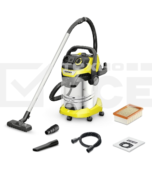 Строительный пылесос Karcher WD 6 P S V-30/8/35/T (YSY) желтый, 300/1300 Вт, уборка сухая/сбор воды, пылесборник мешок/контейнер, 30 л