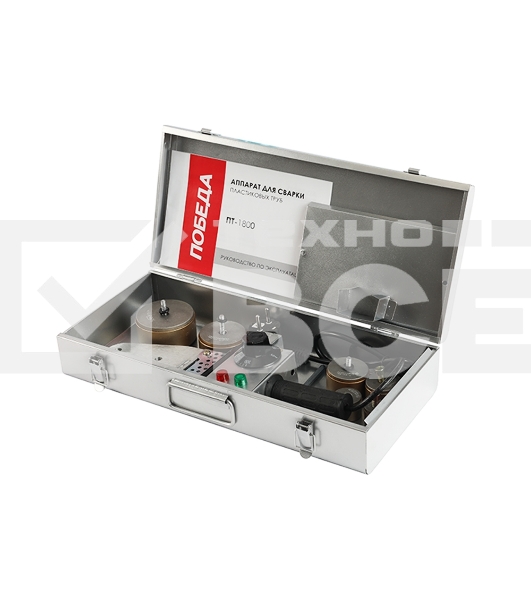 Аппарат для сварки пластиковых труб ПОБЕДА, ПТ-1800, 2000 Вт., 6 насадок, стойка, отвертка, кейс металл.