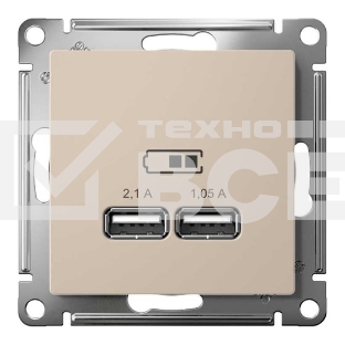 Розетка AtlasDesign USB A+A, 5В/2,1 А, 2х5В/1,05 А, механизм, песочный