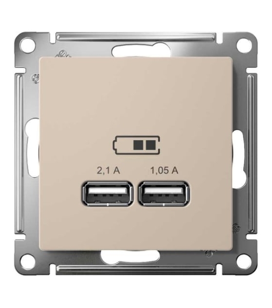 Розетка AtlasDesign USB A+A, 5В/2,1 А, 2х5В/1,05 А, механизм, песочный