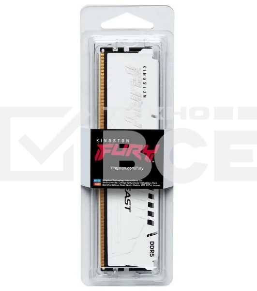 Оперативная память Kingston Fury Beast, DDR5, 16GB (1x16GB), 5200MHz, CL36, с радиатором, белый