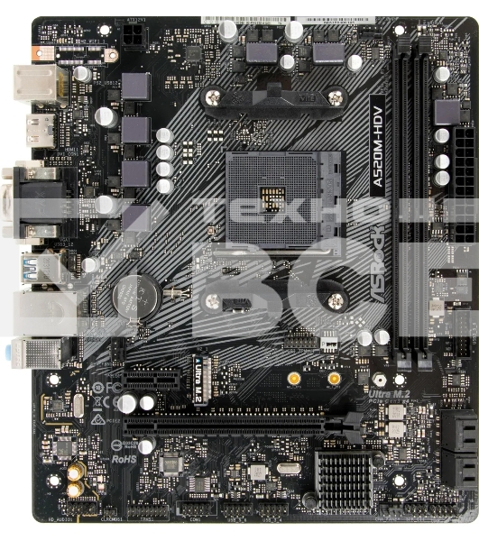 Материнская плата ASRock A520M-HDV, AM4, AMD A520, 2xDDR4, 4xSATA, 1xM.2, 1xPCIe 3.0 x16, 1xPCIe 3.0 x1, 1xDVI-D, 1xHDMI, 1xVGA, 1x 1Gb LAN, 3x3.5 мм, 7.1, mATX