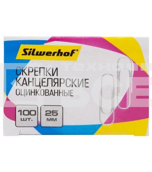 Скрепки Silwerhof 491028 металл оцинкованные 25мм (упак.:100шт) картонная коробка