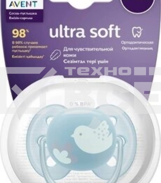 Пустышка Philips Avent ultra soft, птичка, 6-18 мес., 1 шт.