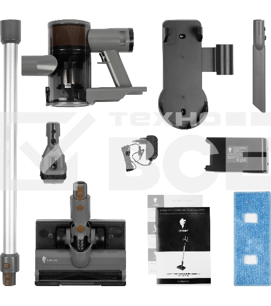 Пылесос вертикальный Leonord LE-1416 DC серый, питание от аккумулятора, 230 Вт, уборка суxая/влажная, пылесборник 0.5 л