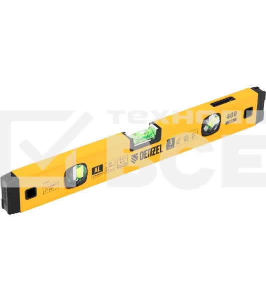 Уровень алюминиевый Denzel магнит., фрезерованный, 3 глазка (1 зеркал.), 0,5 мм/м, 400 мм