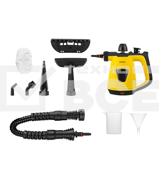 Универсальный ручной отпариватель-пароочиститель Endever Odyssey Q-464, желтый/черный, мощность 1100 Вт, давление 3,5 бар,производ. 35 г/мин, 6 шт/уп