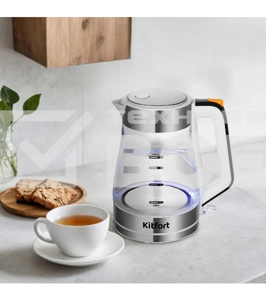 Чайник электрический Kitfort КТ-6626 1.7л. 2200Вт нержавеющая сталь/черный корпус: нерж.сталь/стекло