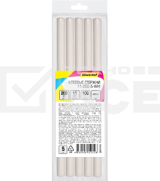 Клеевые стержни Silwerhof 11-200-5-WHI дл.200мм D11мм белый упак:5шт