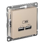 Розетка AtlasDesign USB A+A, 5В/2,1 А, 2х5В/1,05 А, механизм, песочный, фото2
