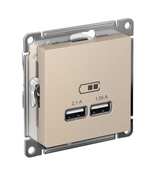 Розетка AtlasDesign USB A+A, 5В/2,1 А, 2х5В/1,05 А, механизм, песочный