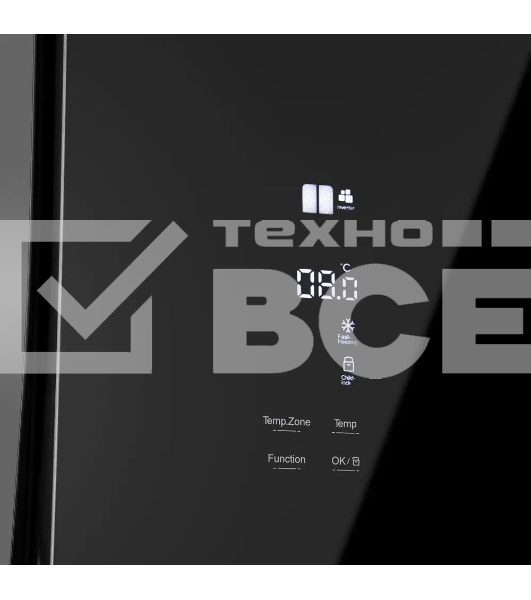 Холодильник Maunfeld MFF181NFB черный глянцевый, трехкамерный, 333/164л, морозилка сбоку, No Frost, Side by Side