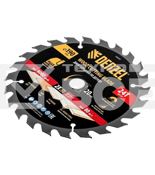 Пильный диск по дереву Denzel ф190 х 20 мм, 24 зубьев 733347