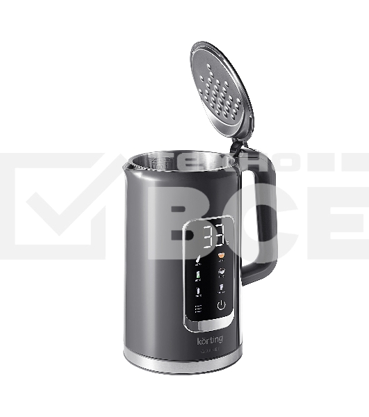 Чайник электрический Korting Чайник электрический Korting, объем 1.7 л, электронное управление, цифровой дисплей, 5 температурных режимов, автоотключение, серый