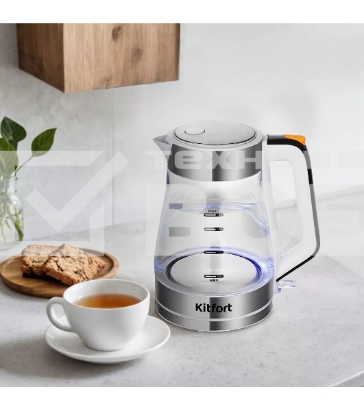 Чайник электрический Kitfort КТ-6626 1.7л. 2200Вт нержавеющая сталь/черный корпус: нерж.сталь/стекло
