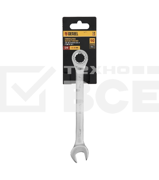 Ключ комбинированный трещоточный Denzel 14713 19 мм, CrV, матовый хром