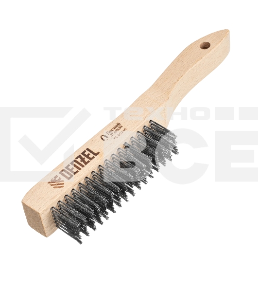 Щетка зачистная Denzel 6-и рядная, прямая проволока из нержавеющей стали с деревянной ручкой, EFP