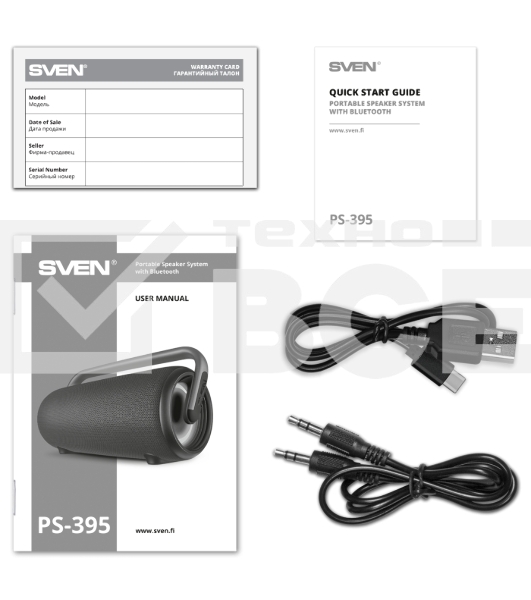 Колонка SVEN АС PS-395, черный (80 Вт, Waterproof (IPx5), TWS, Bluetooth, USB, 4800мА*ч)