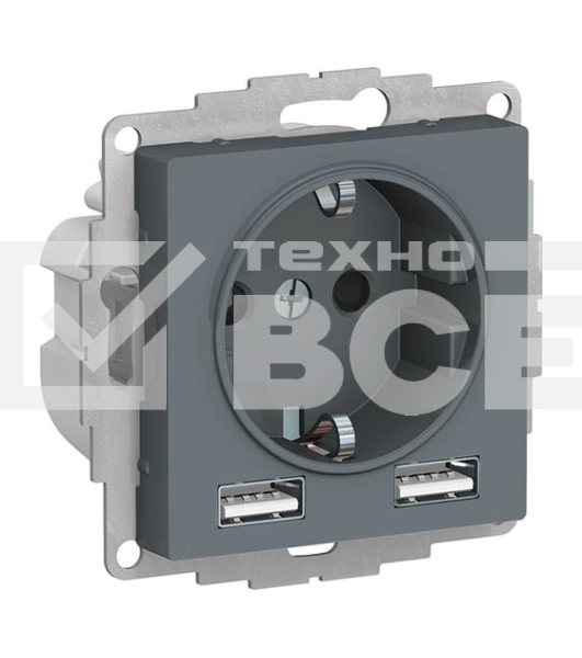 Розетка SE AtlasDesign Грифиль SO + USB A+A, 5В/2,4А, 2х5В/1,2А, механизм