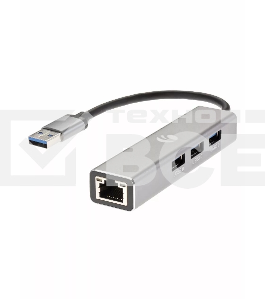 Переходник VCOM USB 3.0 -->RJ-45 1000Mbps+3 USB3.0, Aluminum Shell, 0.2м <DH312A>