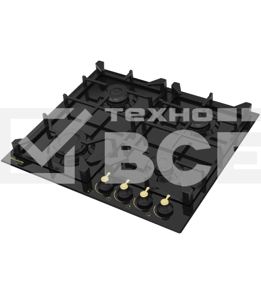 Газовая вар.поверхность Willmark WGH-4601BLR (60см,эл.поджиг,чугун.реш,наб.жиклер,черн.ретро,эмаль)