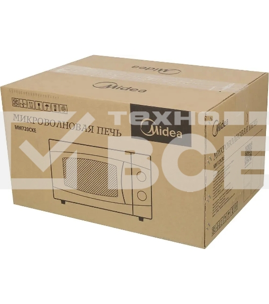 Микроволновая печь Midea MM720CKE белый, 20 л, 700 Вт, переключатели - поворотный механизм