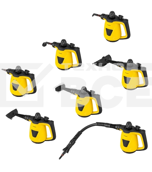 Универсальный ручной отпариватель-пароочиститель Endever Odyssey Q-464, желтый/черный, мощность 1100 Вт, давление 3,5 бар,производ. 35 г/мин, 6 шт/уп