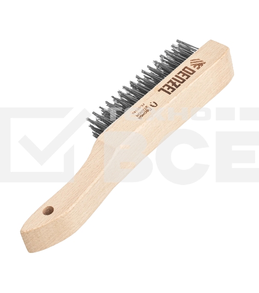 Щетка зачистная Denzel 6-и рядная, прямая проволока из нержавеющей стали с деревянной ручкой, EFP