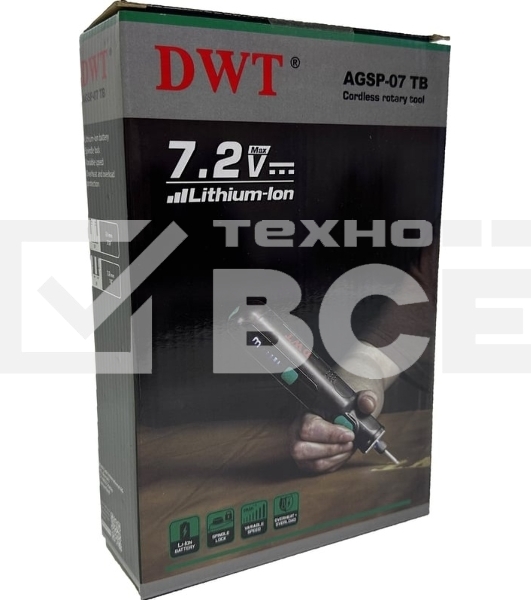 Прямошлифовальная машина (гравер) аккумуляторный DWT AGSP-07 TB /до 5000-30000 об.в мин/цанга 3.2 мм/6 скоростей/LED-подсветка/1.1 А·ч Li-ion/Type-C/черный (AGSP-07 TB)