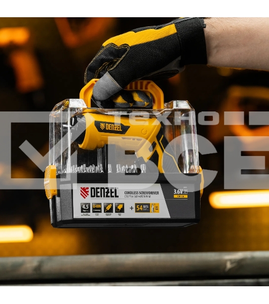 Отвертка аккумуляторная Denzel CSH-3.6, 54 биты, Li-Ion, 3,6 В