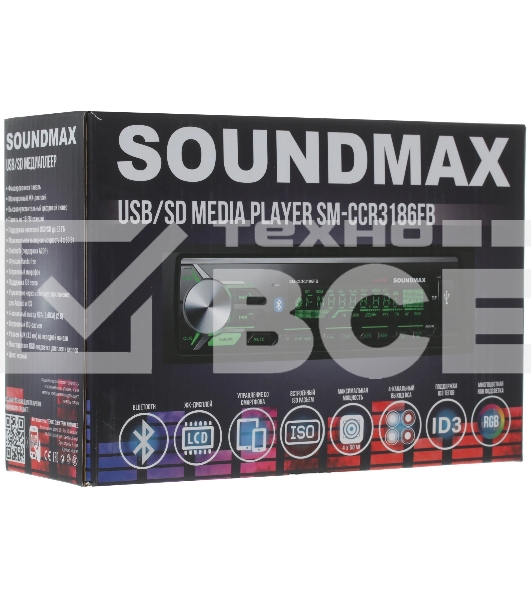 Автомагнитола Soundmax SM-CCR3186, 1 DIN, Bluetooth, USB Type-A, AUX