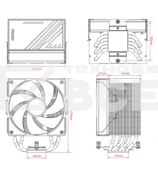 Кулер для процессора ID-COOLING FROZN A610 черный 120мм алюминий+медь 2000rpm 30db 4-pin 250W 155мм