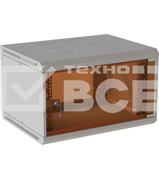 Шкаф коммутационный Suprlan (05-1060) настенный 6U 600x350мм пер.дв.стекл направл.под закл.гайки 70кг RAL 7035 285мм 13.3кг 360мм