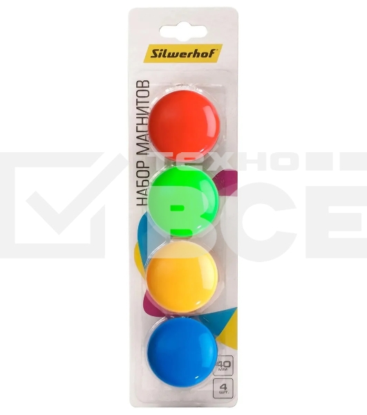 Магнит Silwerhof Classic для досок пластик ассорти d40мм круглый (упак.:4шт)