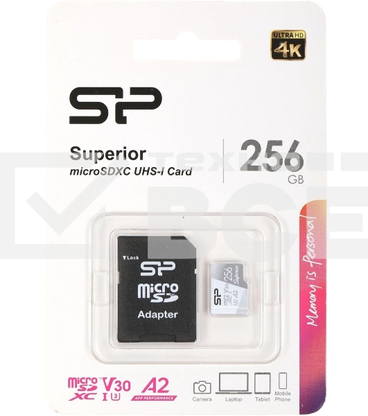 Флеш карта microSD 256Gb Silicon Power Superior Pro A2 microSDXC Class 10 UHS-I U3 Colorful 100/80 Mb/s (SD адаптер)