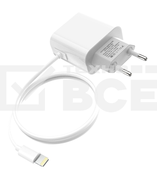 Сетевое зарядное устройство Maxvi CHL-240L Lightning 2.4A, литой кабель 1.2м, белый