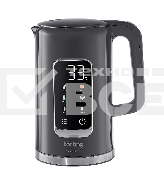 Чайник электрический Korting Чайник электрический Korting, объем 1.7 л, электронное управление, цифровой дисплей, 5 температурных режимов, автоотключение, серый