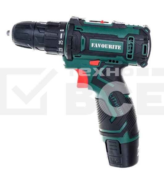 Дрель-шуруповёрт FAVOURITE DC 1202 PROMO, 12 В, 2 Ач, 25 Нм, щеточный