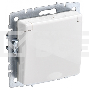 Розетка 1-местная IEK BRITE РСбш10-3-БрБ (BR-R16-16-K01) с заземлением, с защитными шторками и крышкой, 16А, IP20, белый