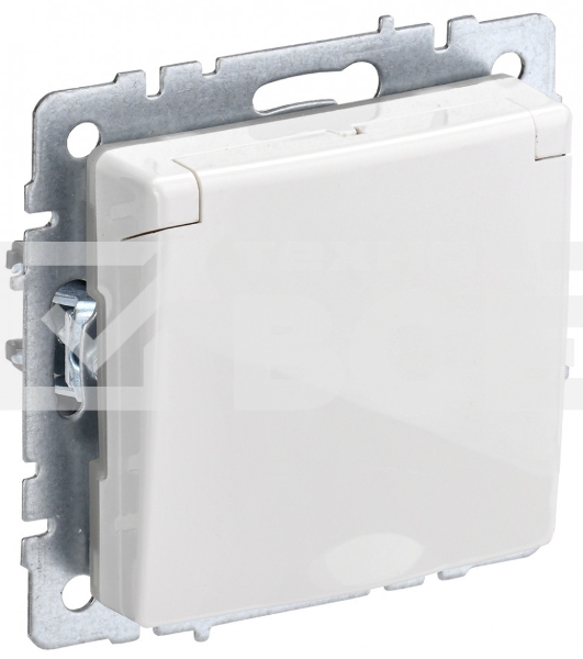 Розетка 1-местная IEK BRITE РСбш10-3-БрБ (BR-R16-16-K01) с заземлением, с защитными шторками и крышкой, 16А, IP20, белый