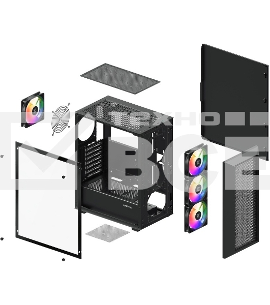 Компьютерный корпус XASTRA A406 4ARGB Black ATX/Mesh/tempered glass/4x120мм ARGB PWM fans/A406-4FC12A