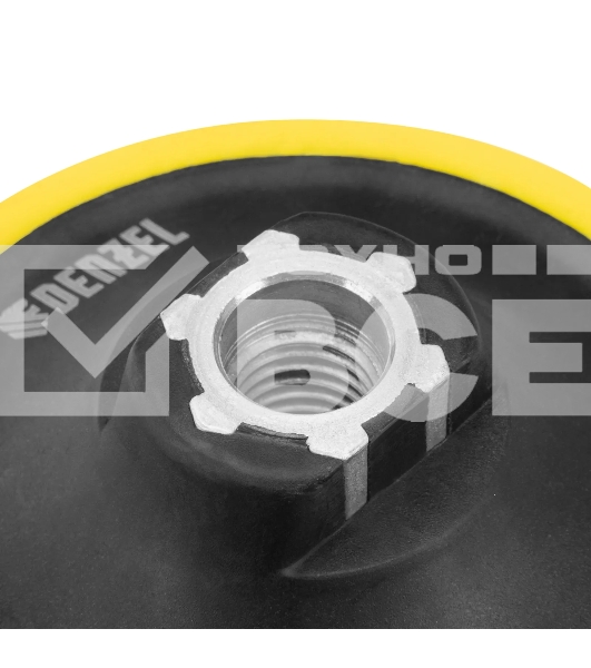 Тарелка опорная для дрели и УШМ Denzel с липучкой, 115 мм, мягкая, с адаптером c М14 на d8