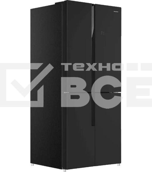 Холодильник Maunfeld MFF181NFB черный глянцевый, трехкамерный, 333/164л, морозилка сбоку, No Frost, Side by Side