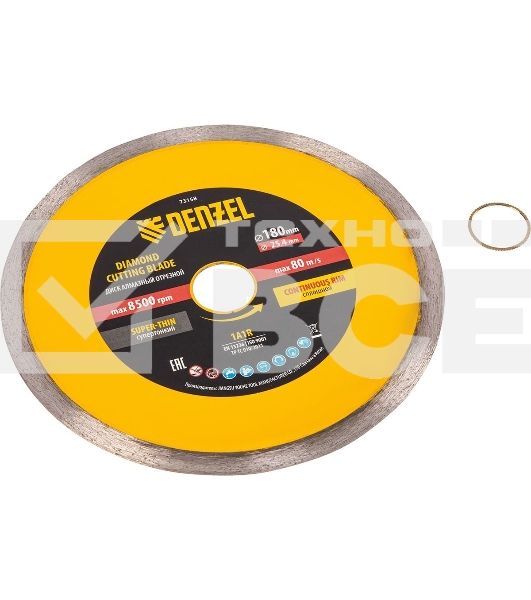 Диск алмазный сплошной Denzel супертонкий, 180 х 25,4 мм, горячее прессование, мокрое резание