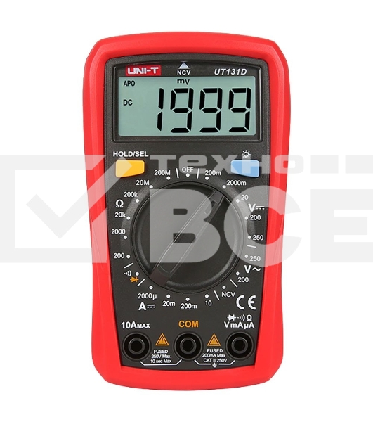 Цифровой мультиметр UNI-T UT131D Напряжение переменного/постоянного тока (250 В); постоянный ток (10А); Сопротивление (200 МОм); NCV, ручной диапазон