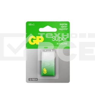 Алкалиновая батарейка GP Super Alkaline G-Tech 9V Крона - 1 шт. на блистере (1 шт.)
