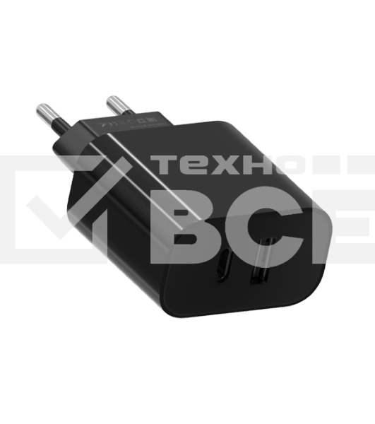 Сетевое зарядное устройство Maxvi CHL-602PD 30W, 6A, QC 3.0, 1xUSB-A, 1xUSB-C, черный