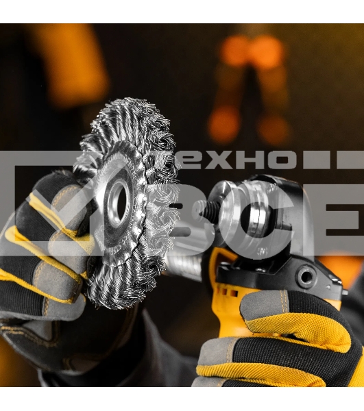 Щетка для УШМ Denzel 125 мм, плоская, крученая нержавеющая проволока 0,5 мм, посадка 22,2 мм