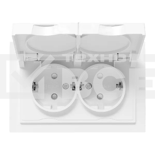Розетка 2-м EKF UP1-SOW-211-44 СП Эпика 16А IP44 с заземл. защ. шторки с рамкой с крышками механизм бел.